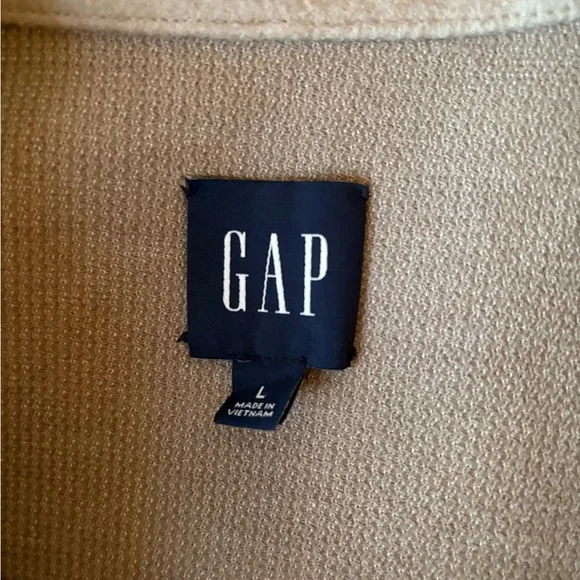 Gap Women’s Wool Blend Cream Tan Shacket Large Button Down Soft Chore Coat EUC - Picture 3 of 15